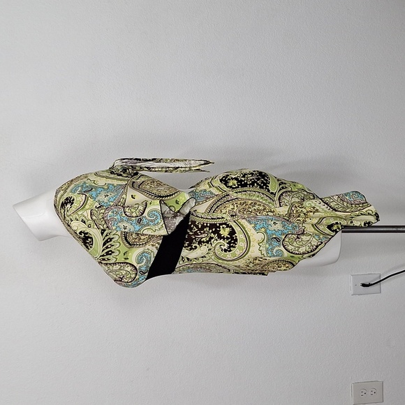 Jessi L Green Black Paisley Print Tie Back Y2K Fairy Babydoll Blouse Size 1X - Picture 9 of 13